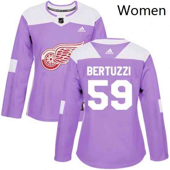 Womens Adidas Detroit Red Wings 59 Tyler Bertuzzi Authentic Purple Fights Cancer Practice NHL Jersey